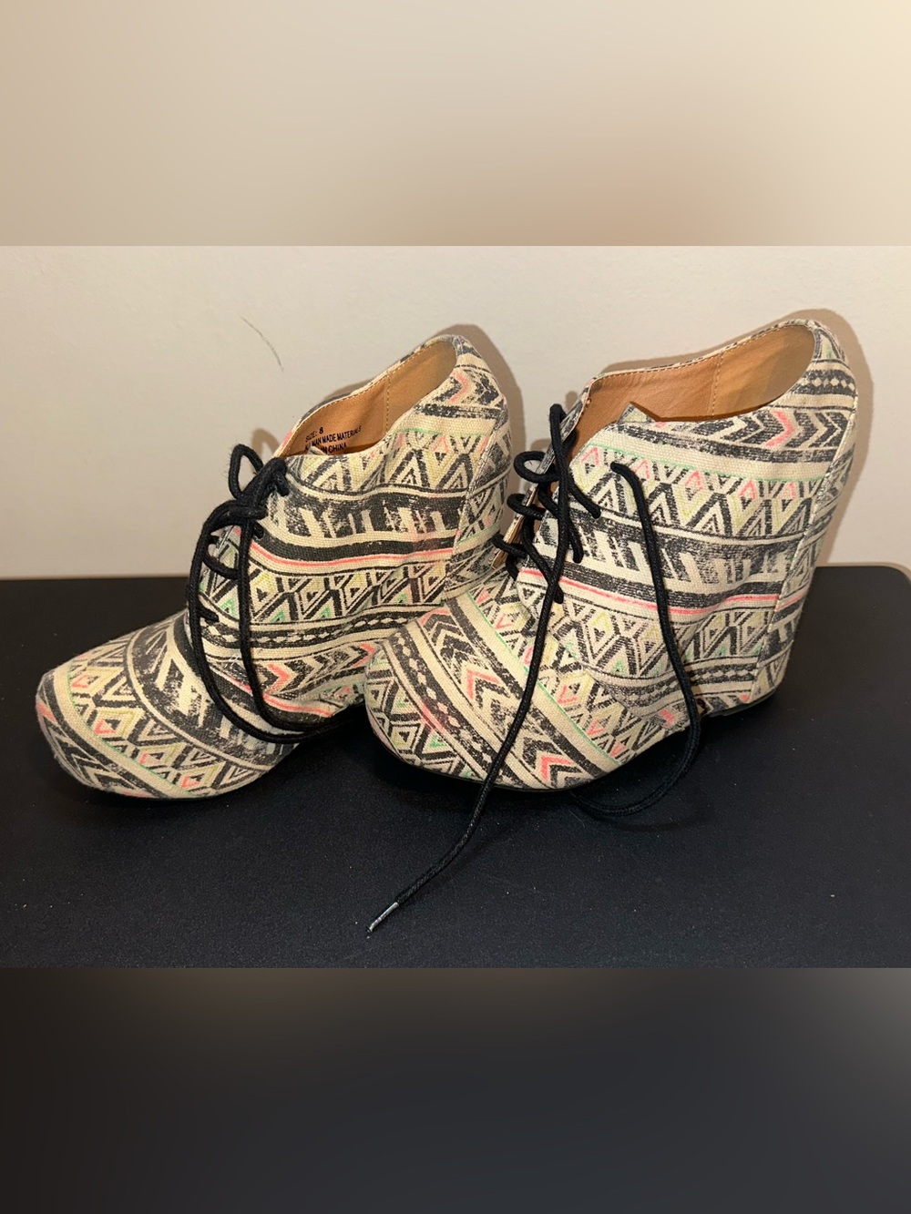 2016 Wedge Ankle Booties in Multi Tribal Print size 8